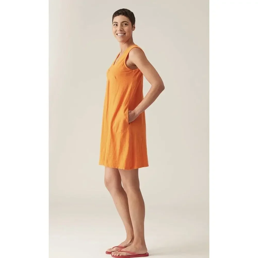 CUT LOOSE‎ XS Linen Cotton Jersey Tuck Shift Dress Orange Sleeveless Lagenlook